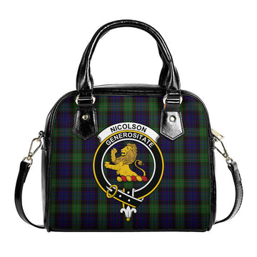 Nicolson Green Hunting Tartan Shoulder Handbags with Family Crest