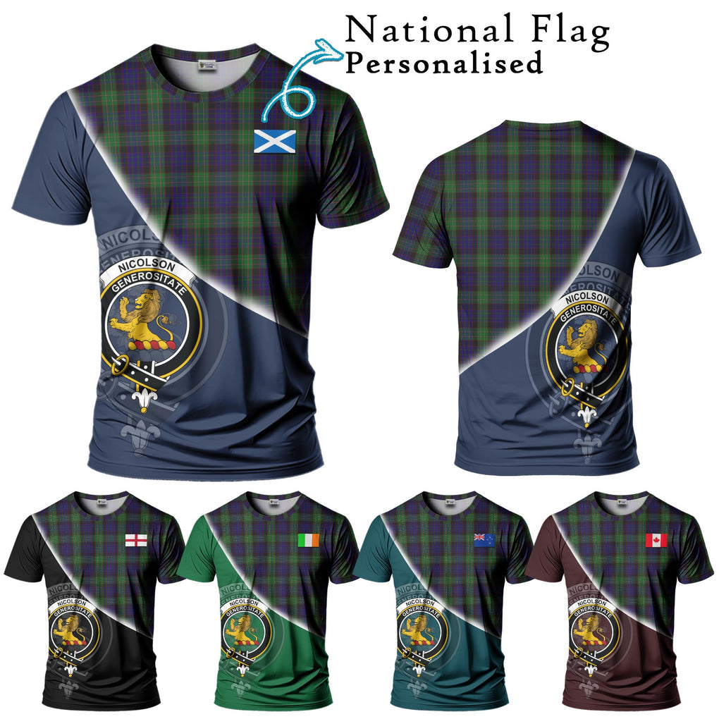 Nicolson Green Hunting Tartan T-Shirt with Personalised National Flag and Family Crest Half Style Kid's Shirt - Tartanvibesclothing Shop