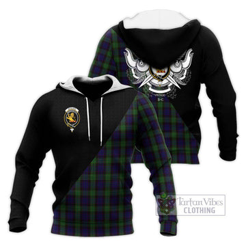 Nicolson Green Hunting Tartan Knitted Hoodie with Family Crest and Military Logo Style