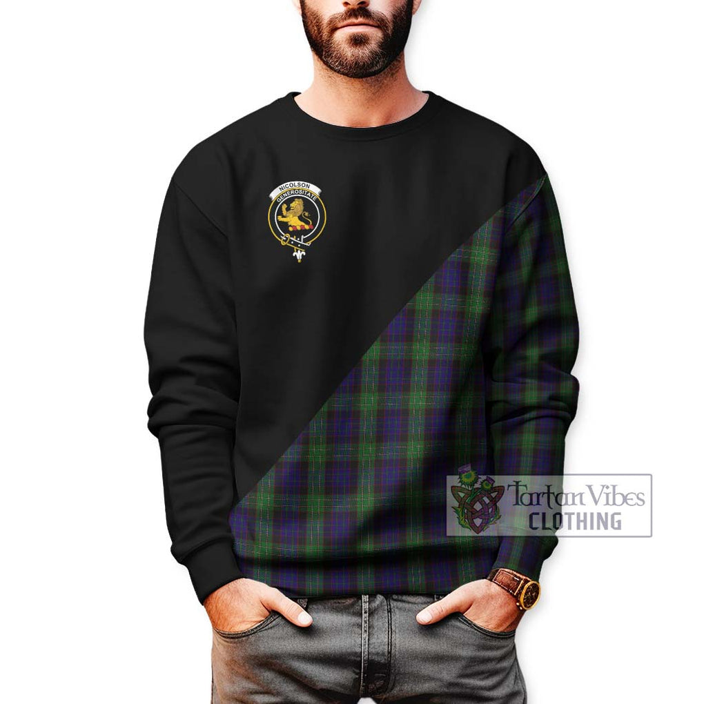 Nicolson Green Hunting Tartan Sweatshirt with Family Crest and Military Logo Style Unisex - Tartanvibesclothing Shop