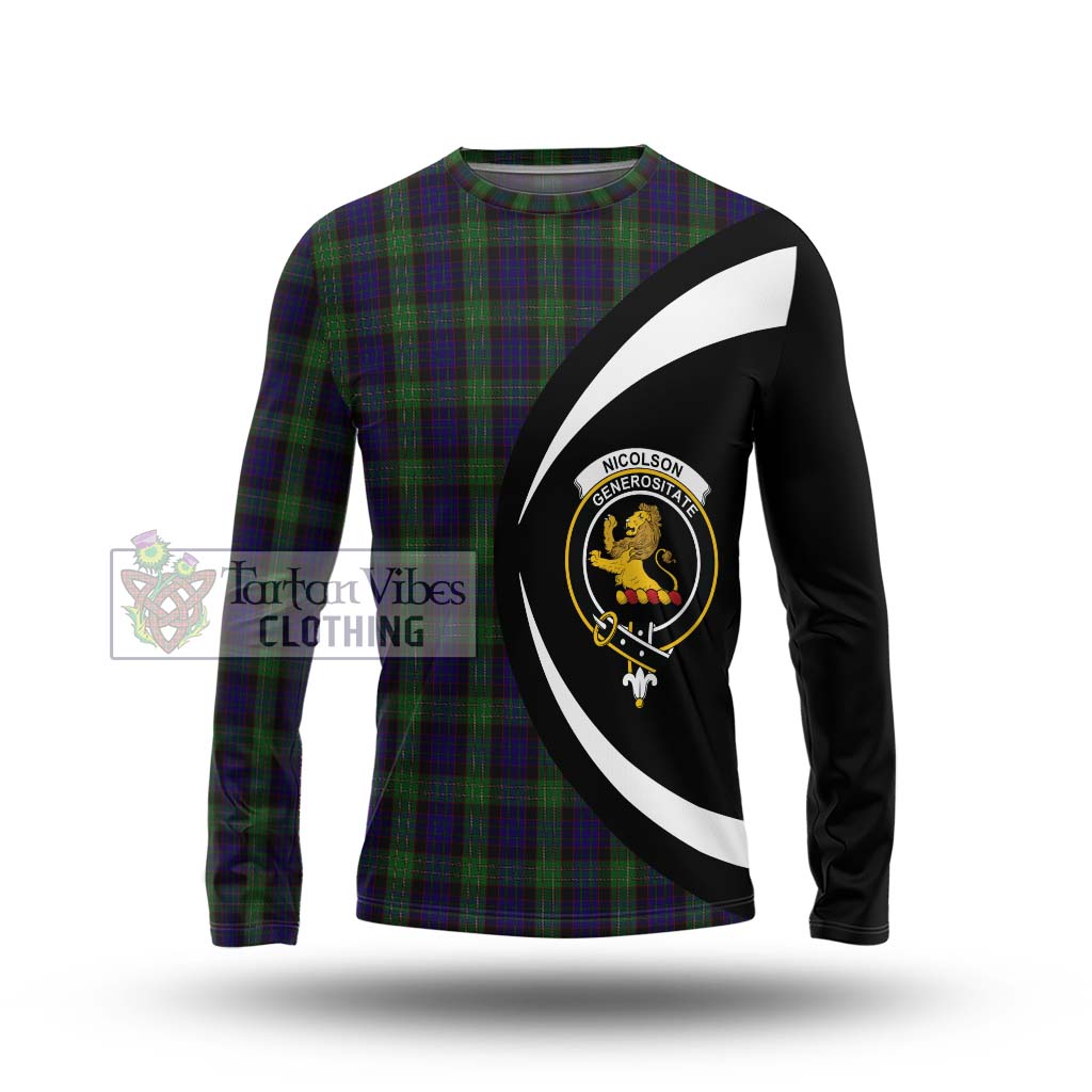 Nicolson Green Hunting Tartan Long Sleeve T-Shirt with Family Crest Circle Style Unisex - Tartan Vibes Clothing