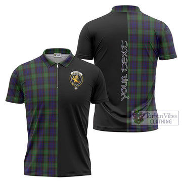 Nicolson Green Hunting Tartan Zipper Polo Shirt with Family Crest and Half Of Me Style