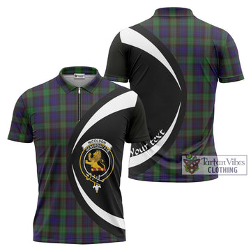 Nicolson Green Hunting Tartan Zipper Polo Shirt with Family Crest Circle Style