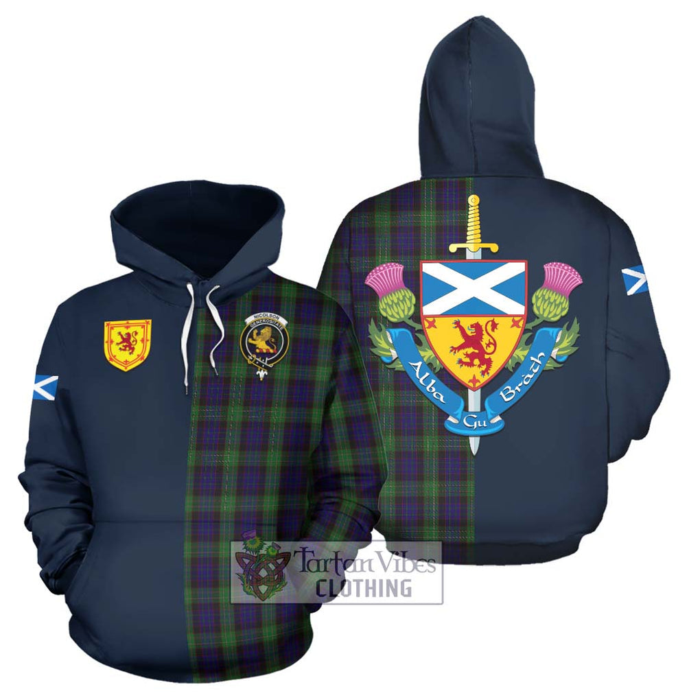 Tartan Vibes Clothing Nicolson Green Hunting Tartan Hoodie with Scottish Lion Royal Arm Half Style