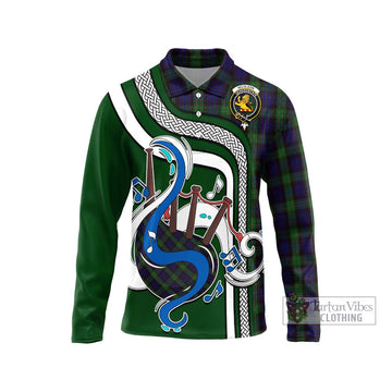 Nicolson Green Hunting Tartan Long Sleeve Polo Shirt with Epic Bagpipe Style