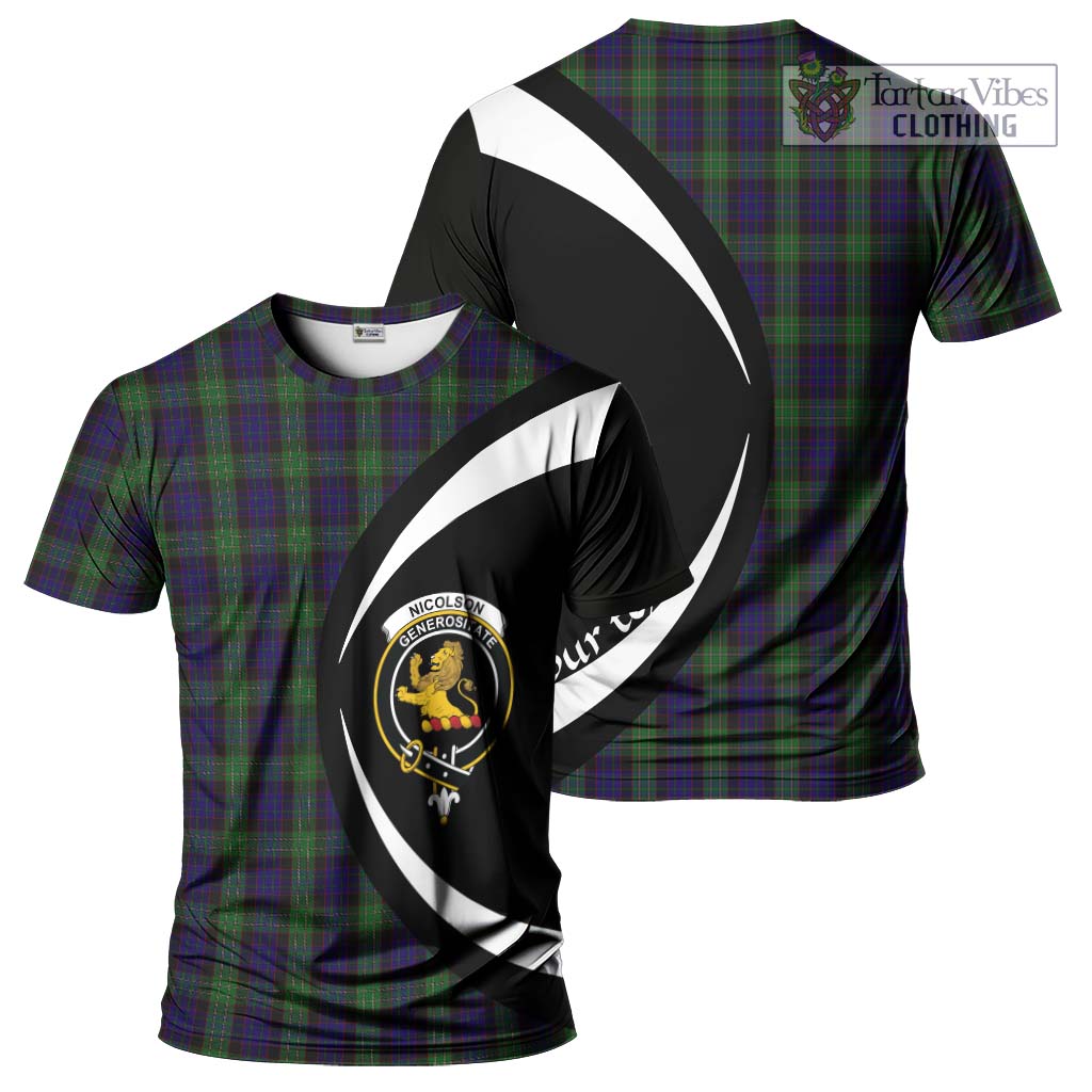 Tartan Vibes Clothing Nicolson Green Hunting Tartan T-Shirt with Family Crest Circle Style