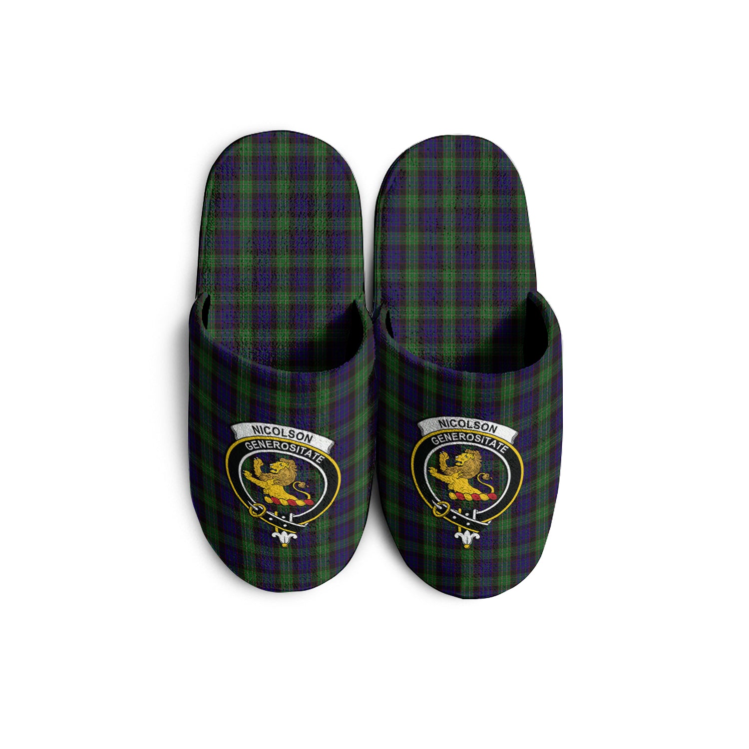 Nicolson Green Hunting Tartan Home Slippers with Family Crest KIDS - Tartan Vibes Clothing