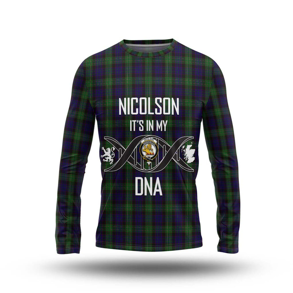 Nicolson Green Hunting Tartan Long Sleeve T-Shirt with Family Crest DNA In Me Style Unisex - Tartanvibesclothing Shop