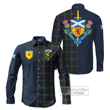 Nicolson Green Hunting Tartan Long Sleeve Button Shirt Alba with Scottish Lion Royal Arm Half Style