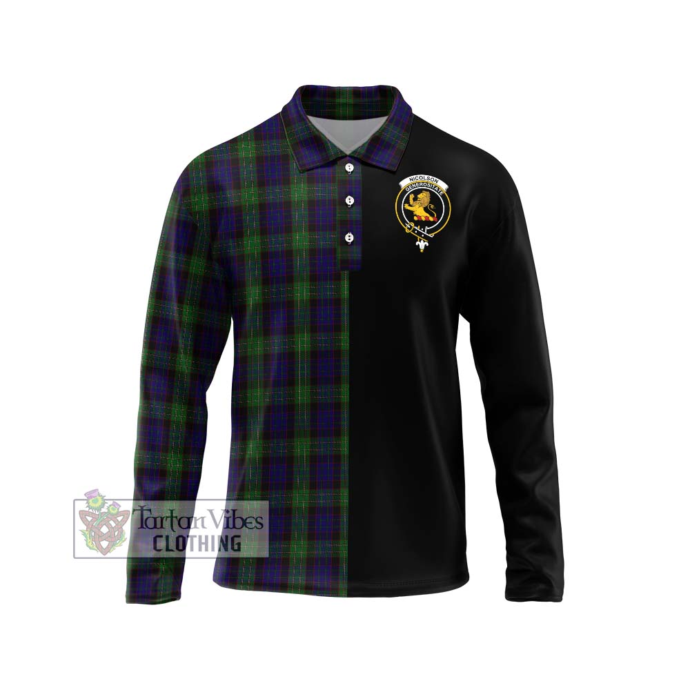 Nicolson Green Hunting Tartan Long Sleeve Polo Shirt with Family Crest and Half Of Me Style Unisex - Tartanvibesclothing Shop