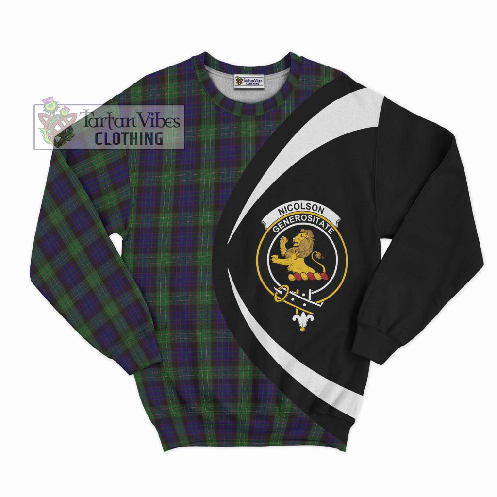 Nicolson Green Hunting Tartan Sweatshirt with Family Crest Circle Style Unisex - Tartan Vibes Clothing