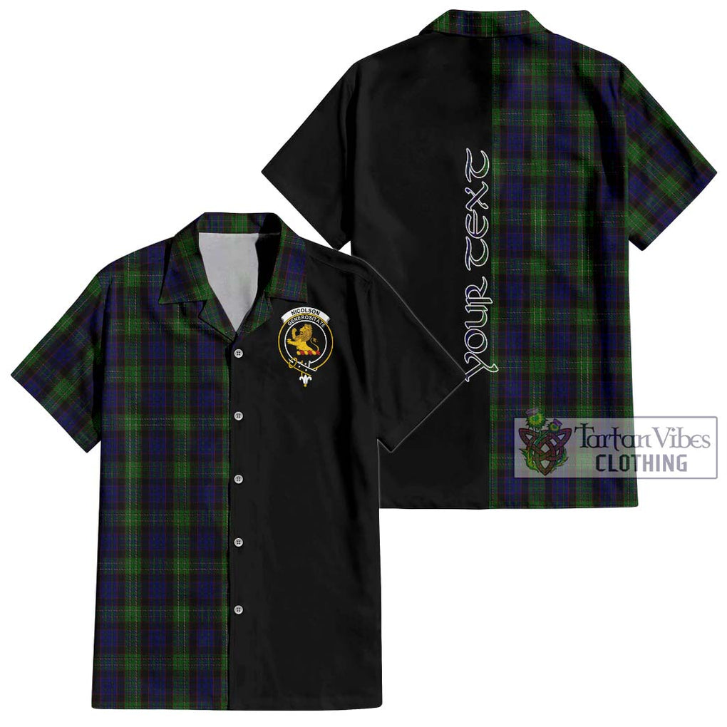 Nicolson Green Hunting Tartan Short Sleeve Button Shirt with Family Crest and Half Of Me Style Kid - Tartanvibesclothing Shop