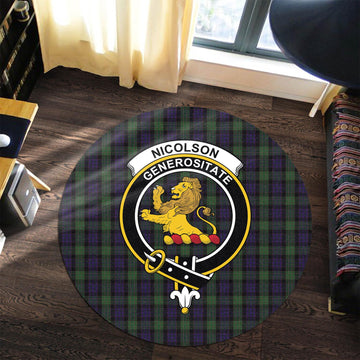 Nicolson Green Hunting Tartan Round Rug with Family Crest