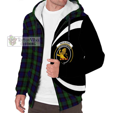 Nicolson Green Hunting Tartan Sherpa Hoodie with Family Crest Circle Style