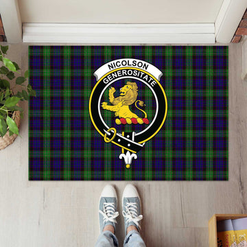 Nicolson Green Hunting Tartan Door Mat with Family Crest