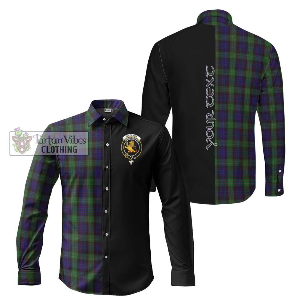 Nicolson Green Hunting Tartan Long Sleeve Button Shirt with Family Crest and Half Of Me Style Men's Shirt S - Tartanvibesclothing Shop