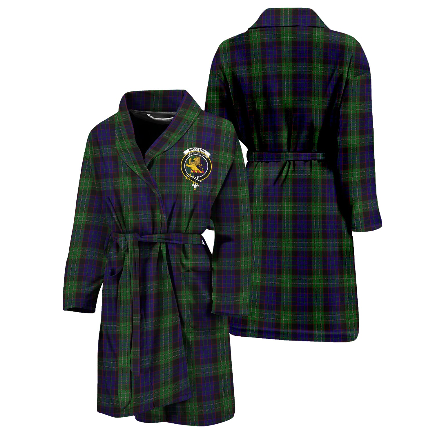 Nicolson Green Hunting Tartan Bathrobe with Family Crest Unisex S - Tartan Vibes Clothing