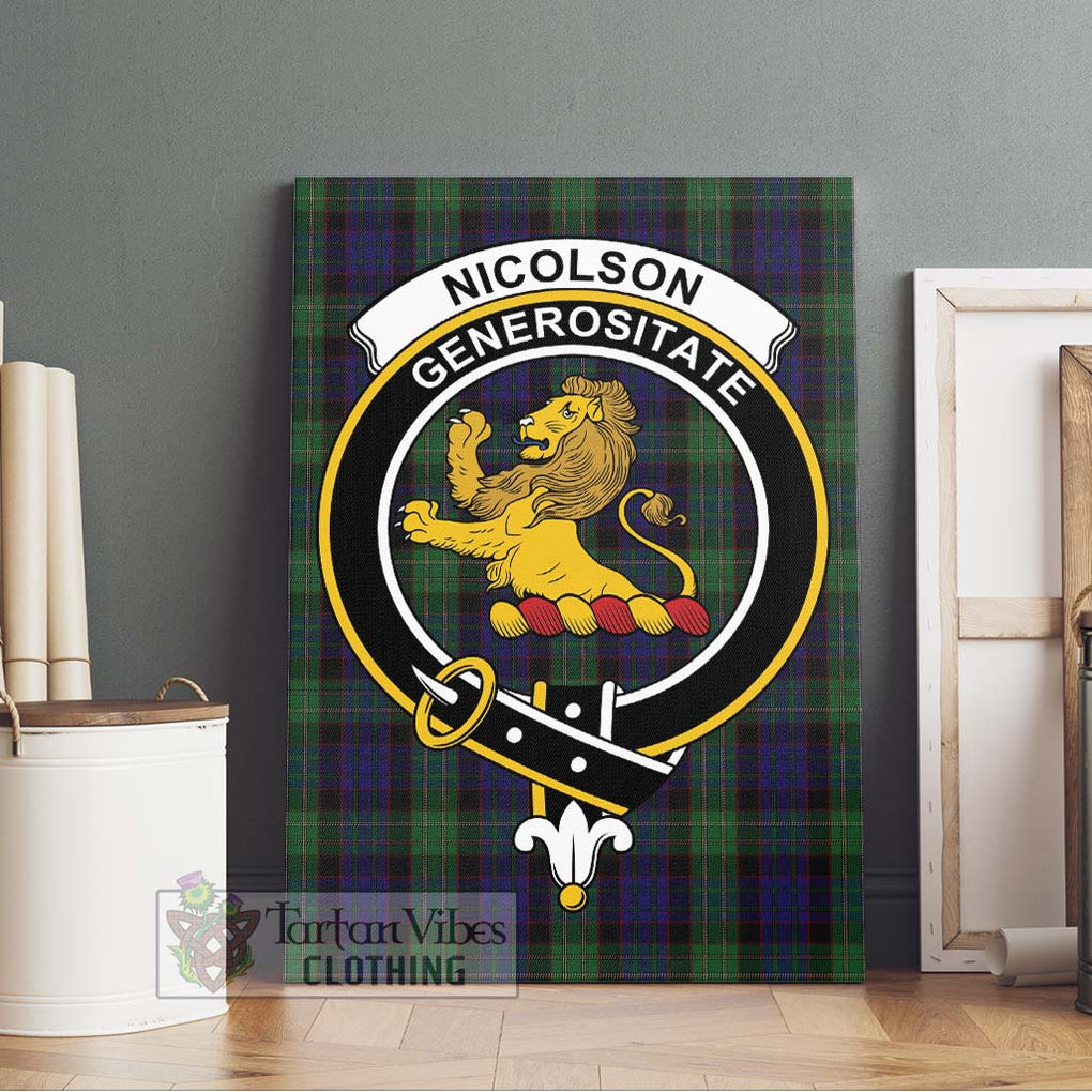 Nicolson Green Hunting Tartan Canvas Print Wall Art with Family Crest Without Frame - Tartan Vibes Clothing