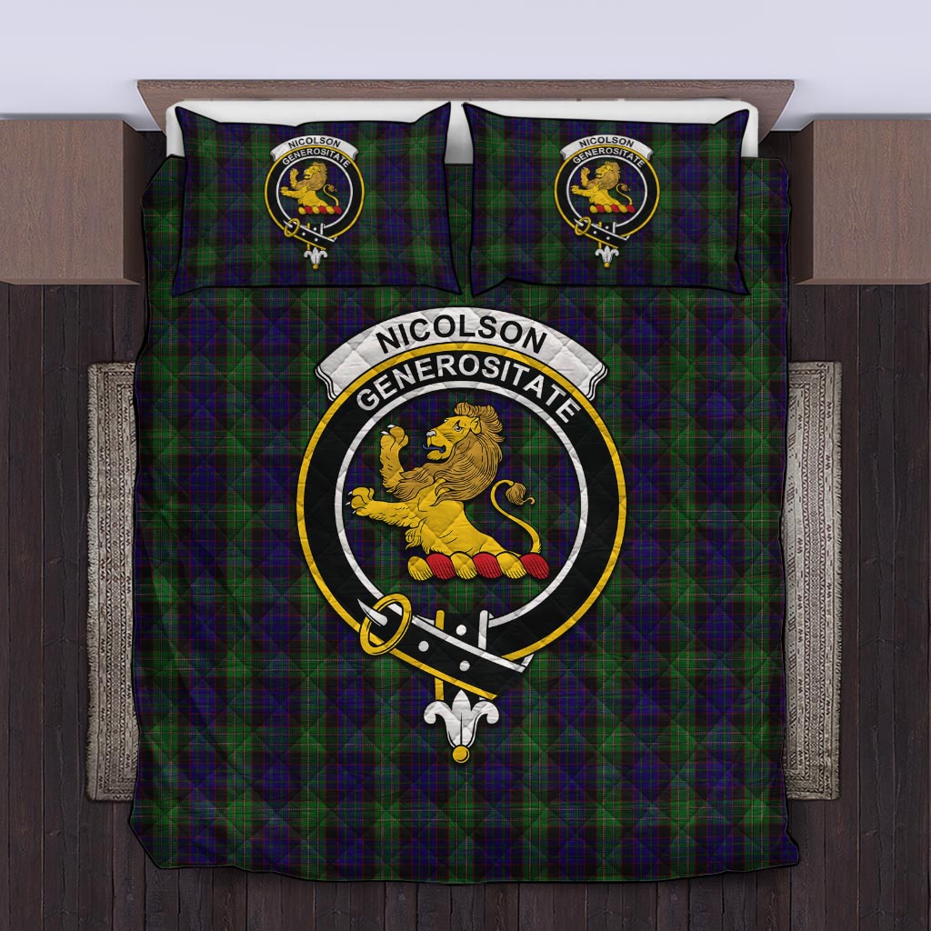 Nicolson Green Hunting Tartan Quilt Bed Set with Family Crest Twin - Tartan Vibes Clothing