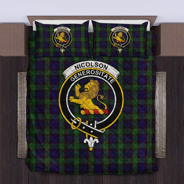 Nicolson Green Hunting Tartan Quilt Bed Set with Family Crest