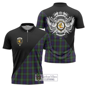 Nicolson Green Hunting Tartan Zipper Polo Shirt with Family Crest and Military Logo Style