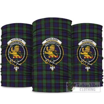 Nicolson Green Hunting Tartan Neck Gaiters, Tartan Bandanas, Tartan Head Band with Family Crest