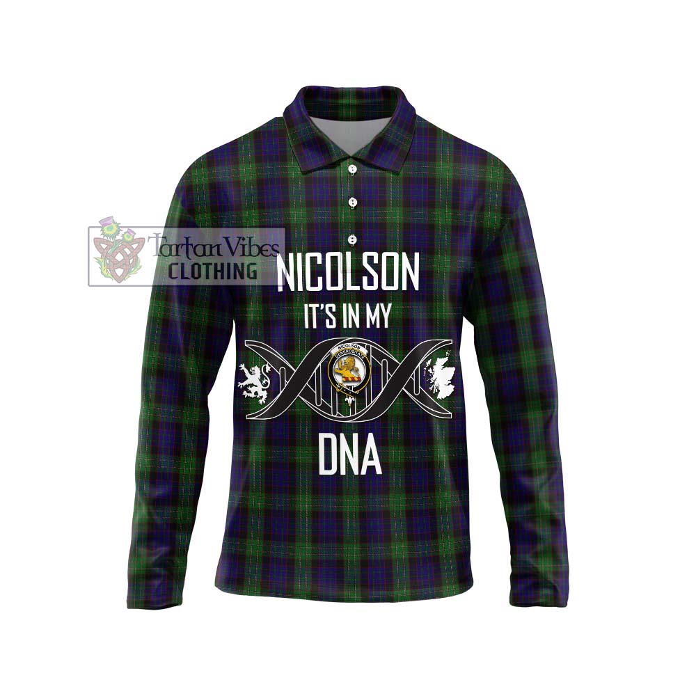 Nicolson Green Hunting Tartan Long Sleeve Polo Shirt with Family Crest DNA In Me Style Unisex - Tartanvibesclothing Shop