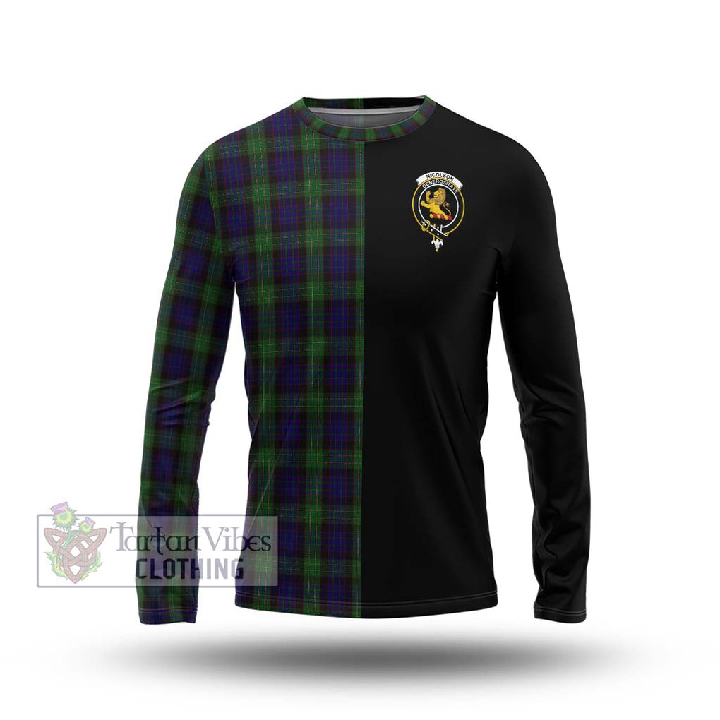 Nicolson Green Hunting Tartan Long Sleeve T-Shirt with Family Crest and Half Of Me Style Unisex - Tartanvibesclothing Shop