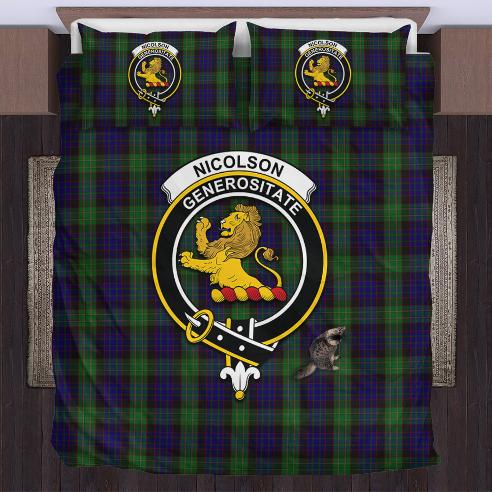 Nicolson Green Hunting Tartan Bedding Set with Family Crest US Bedding Set - Tartan Vibes Clothing