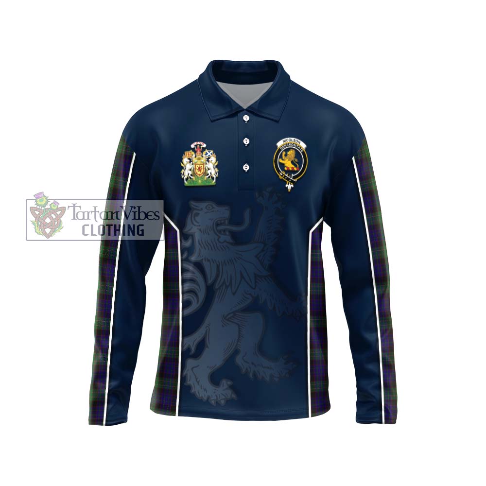 Nicolson Green Hunting Tartan Long Sleeve Polo Shirt with Family Crest and Lion Rampant Vibes Sport Style Unisex - Tartan Vibes Clothing