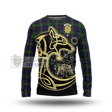 Nicolson Green Hunting Tartan Long Sleeve T-Shirt with Family Crest Celtic Wolf Style