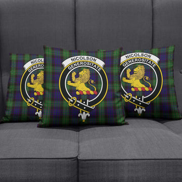 Nicolson Green Hunting Tartan Pillow Cover with Family Crest