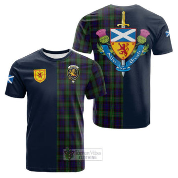 Nicolson Green Hunting Tartan Cotton T-shirt Alba with Scottish Lion Royal Arm Half Style