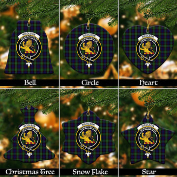 Nicolson Green Hunting Tartan Christmas Ceramic Ornaments with Family Crest