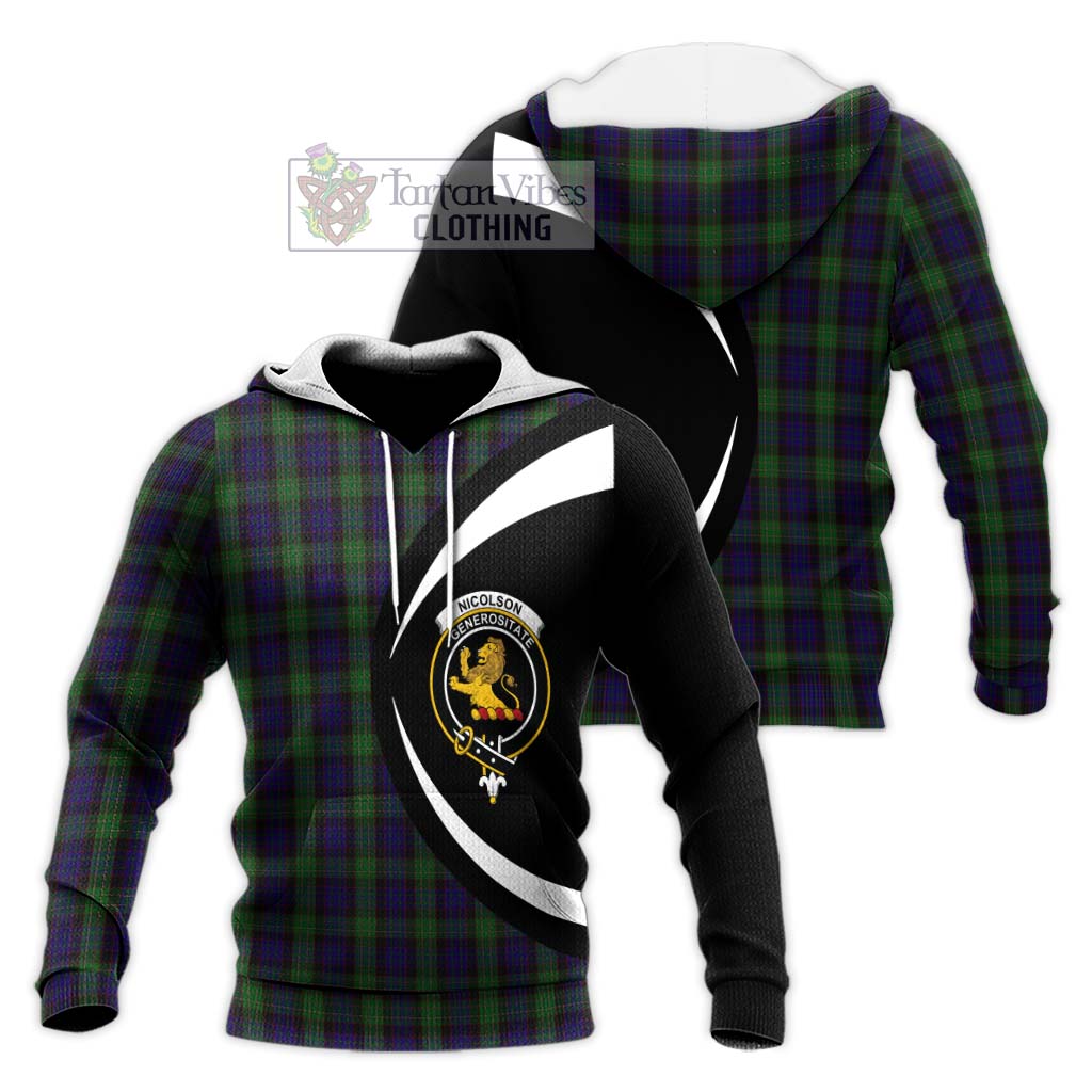 Nicolson Green Hunting Tartan Knitted Hoodie with Family Crest Circle Style Unisex Knitted Pullover Hoodie - Tartan Vibes Clothing