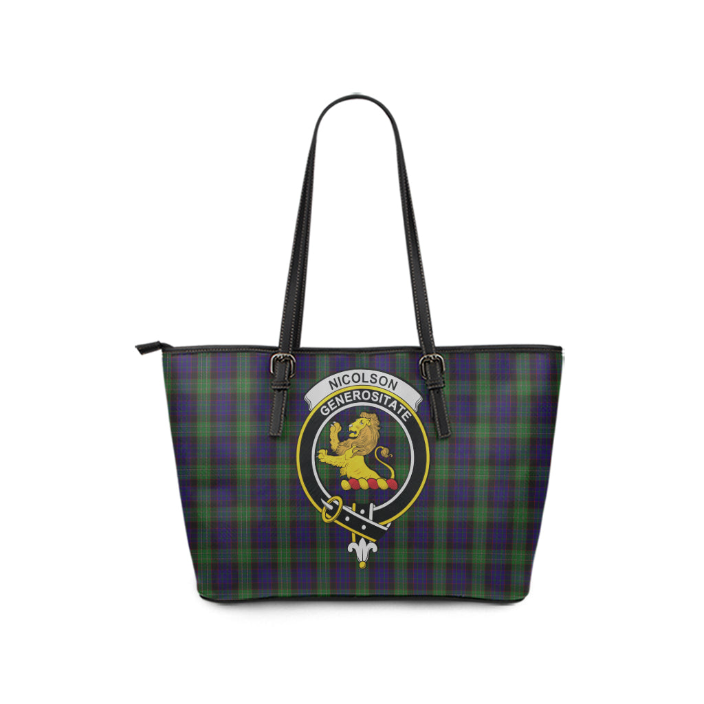 Nicolson Green Hunting Tartan Leather Tote Bag with Family Crest - Tartan Vibes Clothing