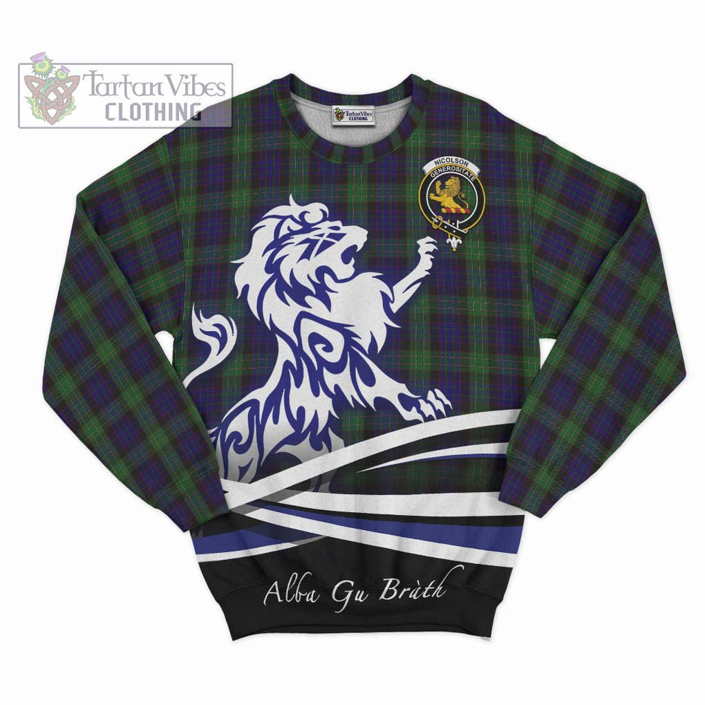 Nicolson Green Hunting Tartan Sweatshirt with Alba Gu Brath Regal Lion Emblem - Tartanvibesclothing Shop