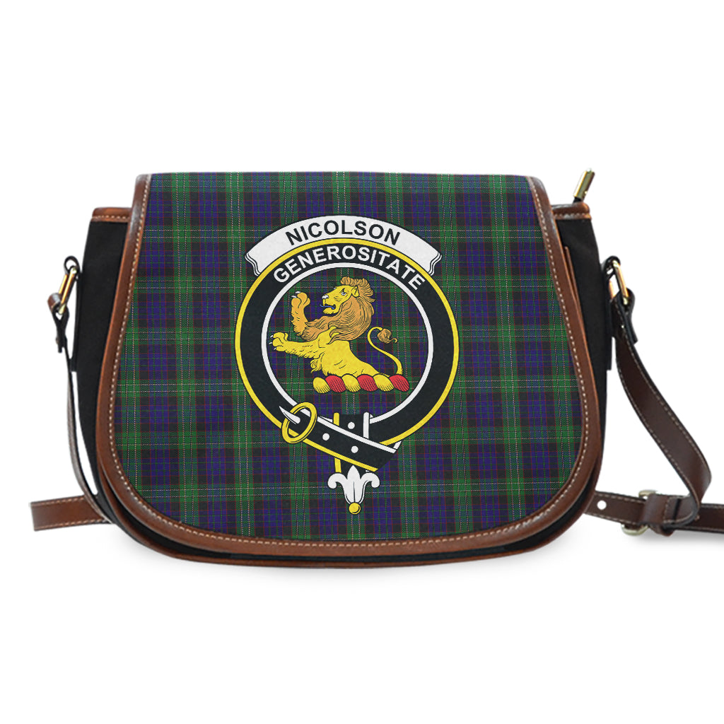 Nicolson Green Hunting Tartan Saddle Bag with Family Crest - Tartan Vibes Clothing