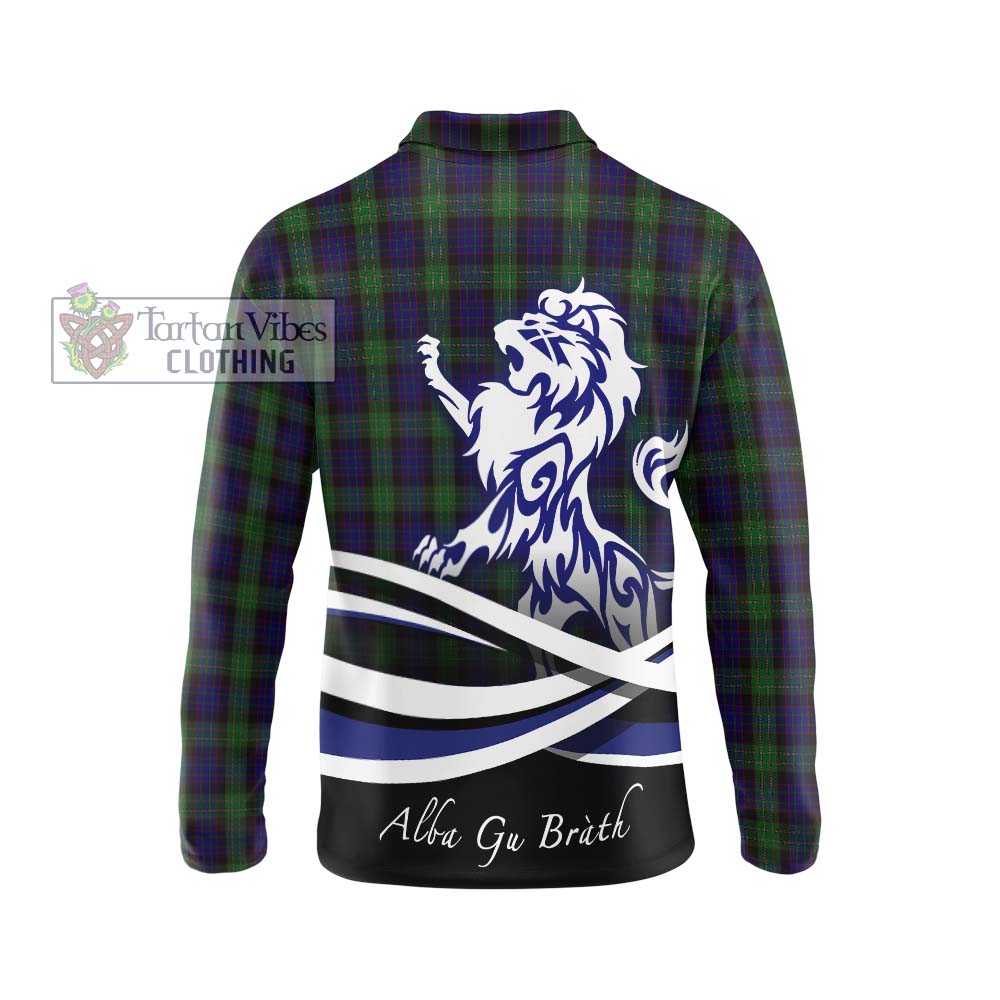 Nicolson Green Hunting Tartan Long Sleeve Polo Shirt with Alba Gu Brath Regal Lion Emblem - Tartanvibesclothing Shop