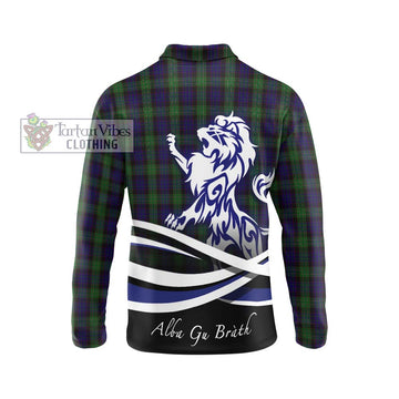 Nicolson Green Hunting Tartan Long Sleeve Polo Shirt with Alba Gu Brath Regal Lion Emblem