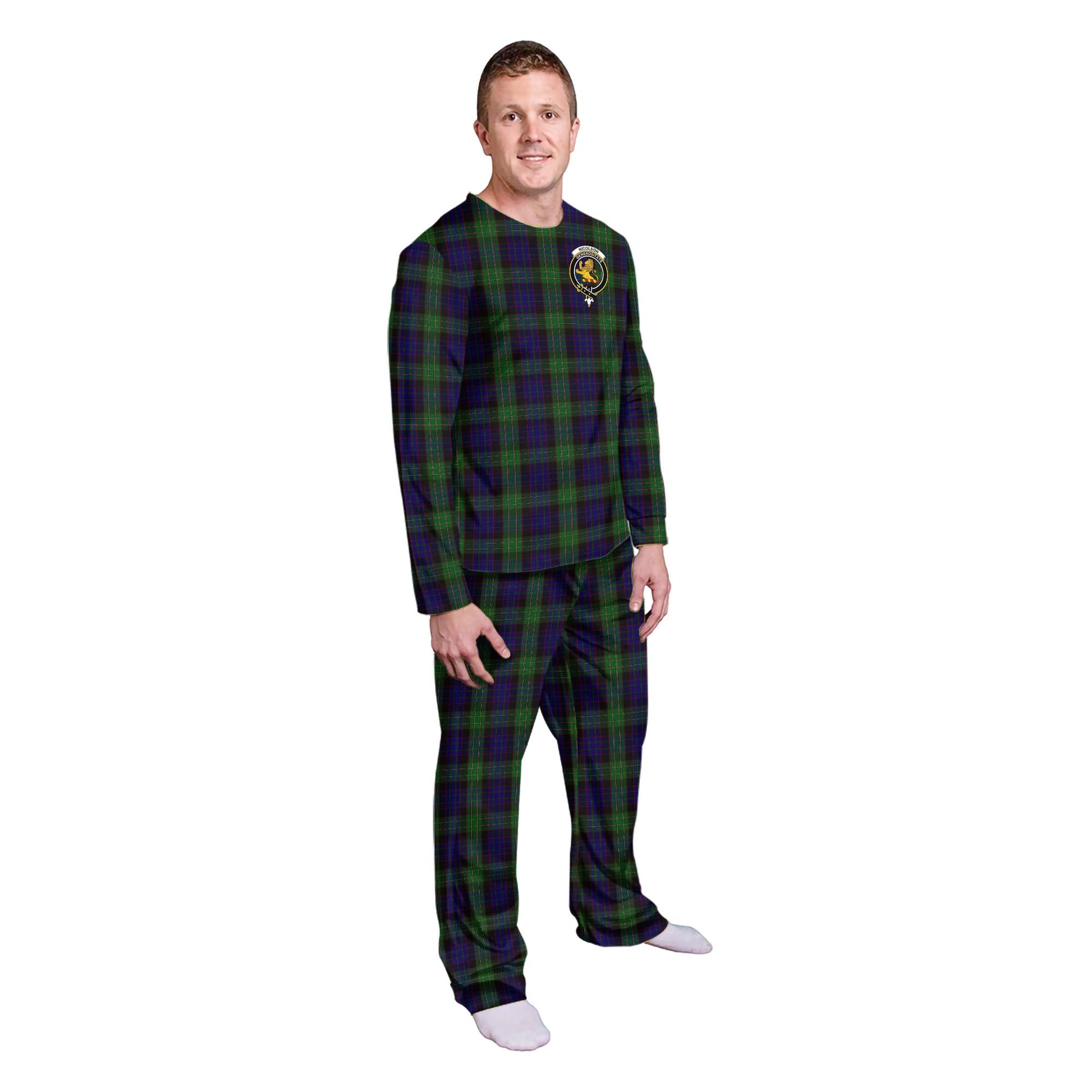 Nicolson Green Hunting Tartan Pajamas Family Set with Family Crest - Tartanvibesclothing