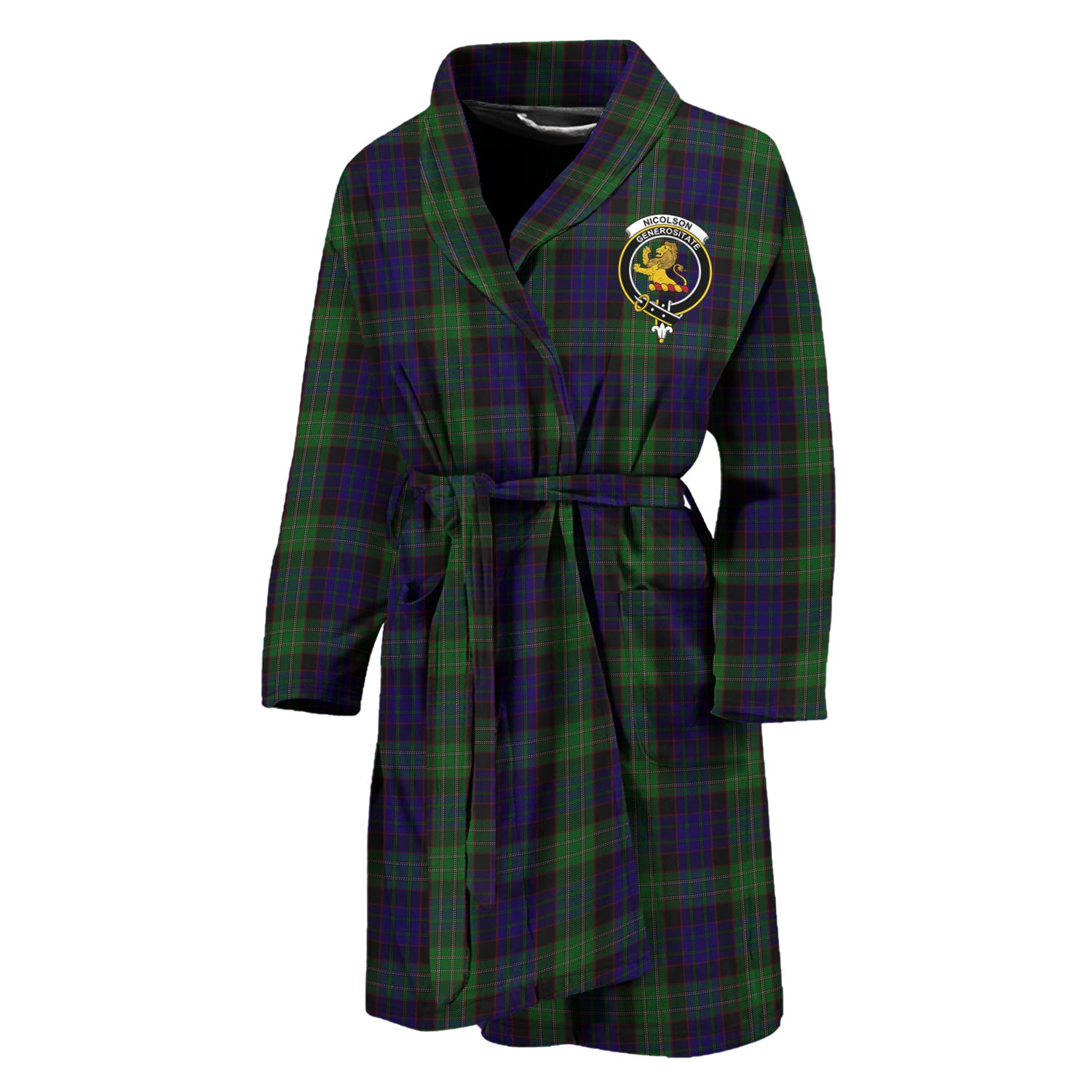 Nicolson Green Hunting Tartan Bathrobe with Family Crest Unisex M - Tartan Vibes Clothing