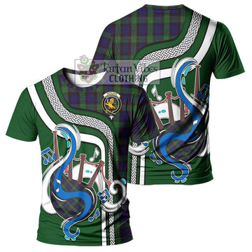 Nicolson Green Hunting Tartan T-Shirt with Epic Bagpipe Style