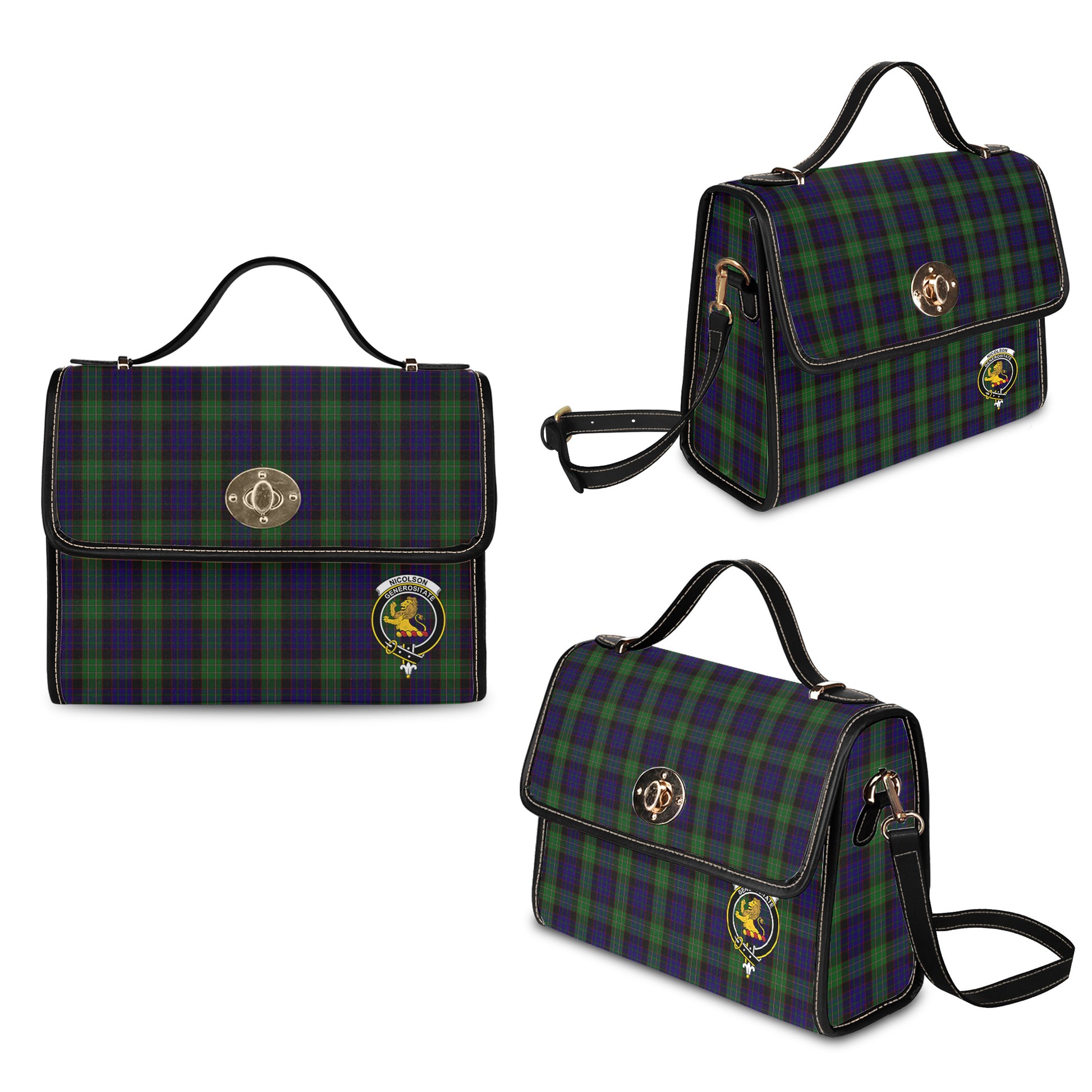 nicolson-green-hunting-tartan-leather-strap-waterproof-canvas-bag-with-family-crest