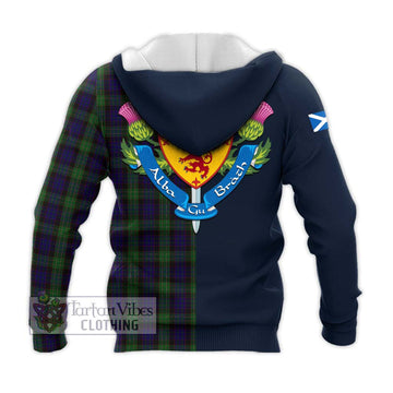 Nicolson Green Hunting Tartan Knitted Hoodie Alba with Scottish Lion Royal Arm Half Style