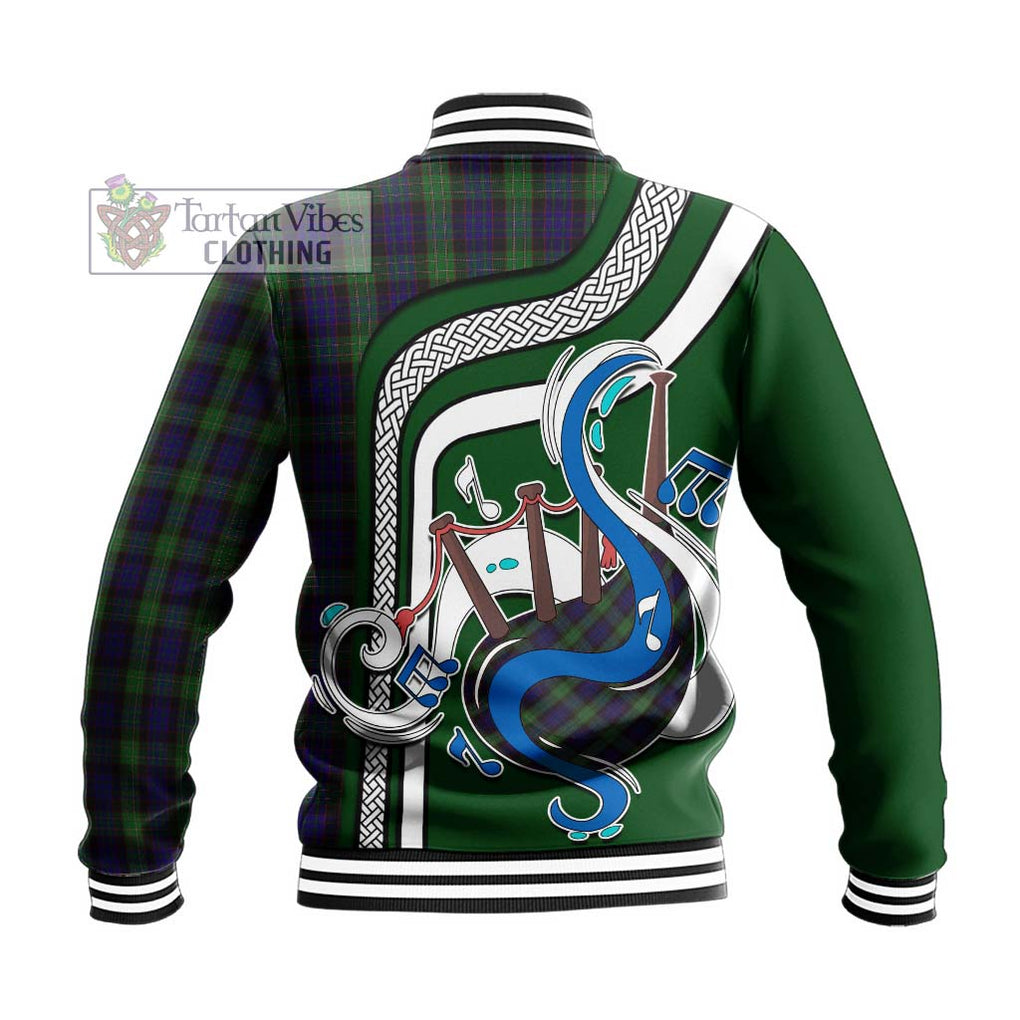 Tartan Vibes Clothing Nicolson Green Hunting Tartan Baseball Jacket with Epic Bagpipe Style