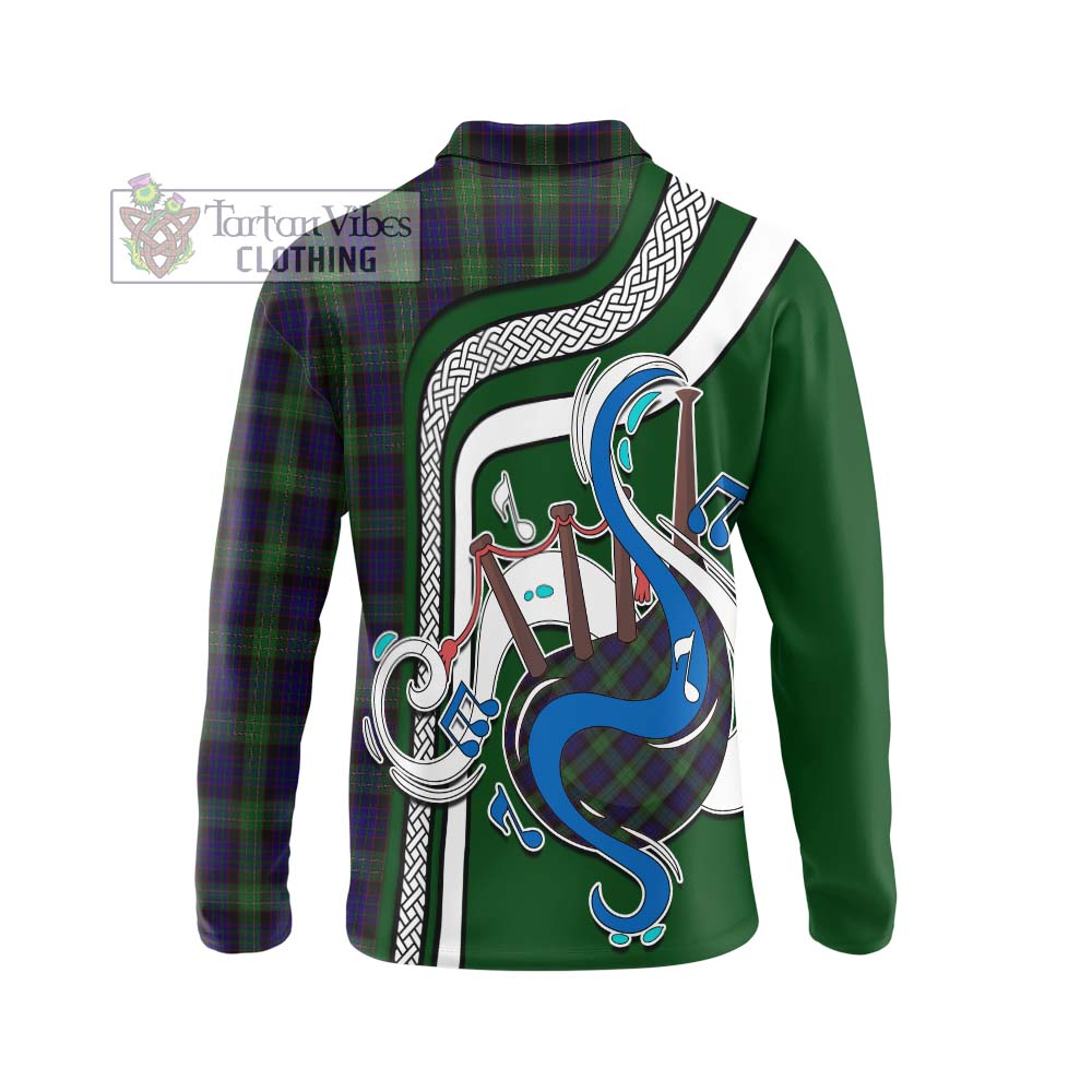 Tartan Vibes Clothing Nicolson Green Hunting Tartan Long Sleeve Polo Shirt with Epic Bagpipe Style