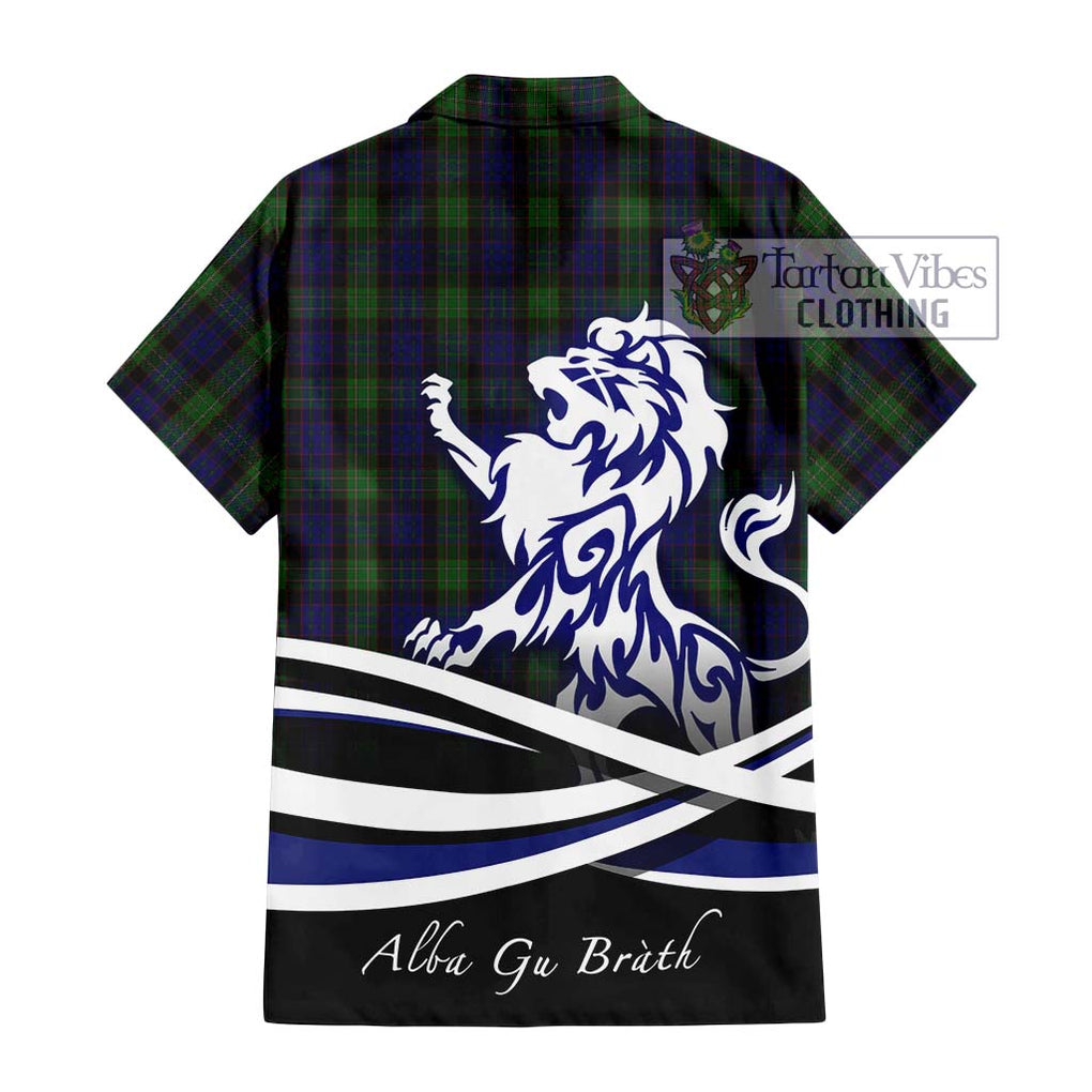 Nicolson Green Hunting Tartan Short Sleeve Button Shirt with Alba Gu Brath Regal Lion Emblem - Tartanvibesclothing Shop