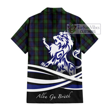 Nicolson Green Hunting Tartan Short Sleeve Button Shirt with Alba Gu Brath Regal Lion Emblem