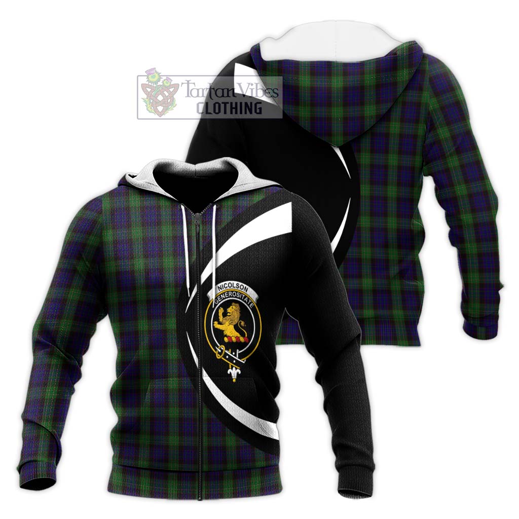 Nicolson Green Hunting Tartan Knitted Hoodie with Family Crest Circle Style Unisex Knitted Zip Hoodie - Tartan Vibes Clothing